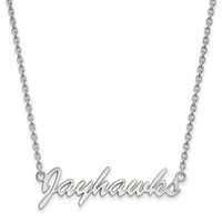 Sterling Silver Rhodium-plated LogoArt University of Kansas Jayhawks Script Pendant Necklace, 18" view 1