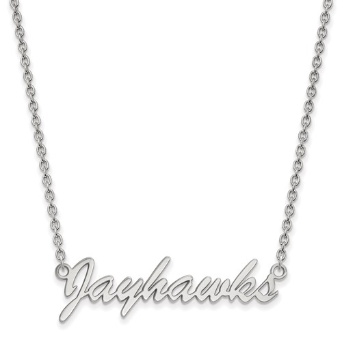 Sterling Silver Rhodium-plated LogoArt University of Kansas Jayhawks Script Pendant Necklace, 18"