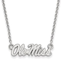 Sterling Silver Rhodium-plated LogoArt University of Mississippi Ole Miss Small Pendant Necklace, 18" view 1
