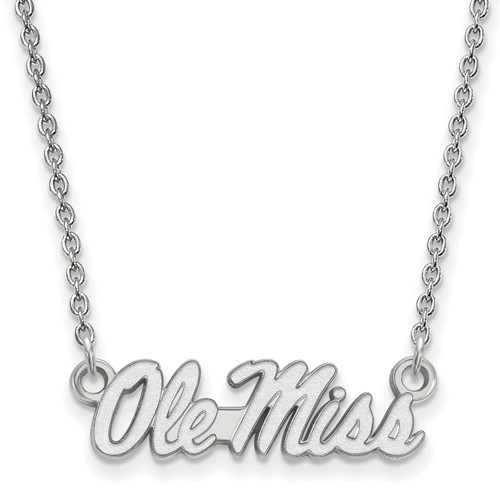 Sterling Silver Rhodium-plated LogoArt University of Mississippi Ole Miss Small Pendant Necklace, 18"