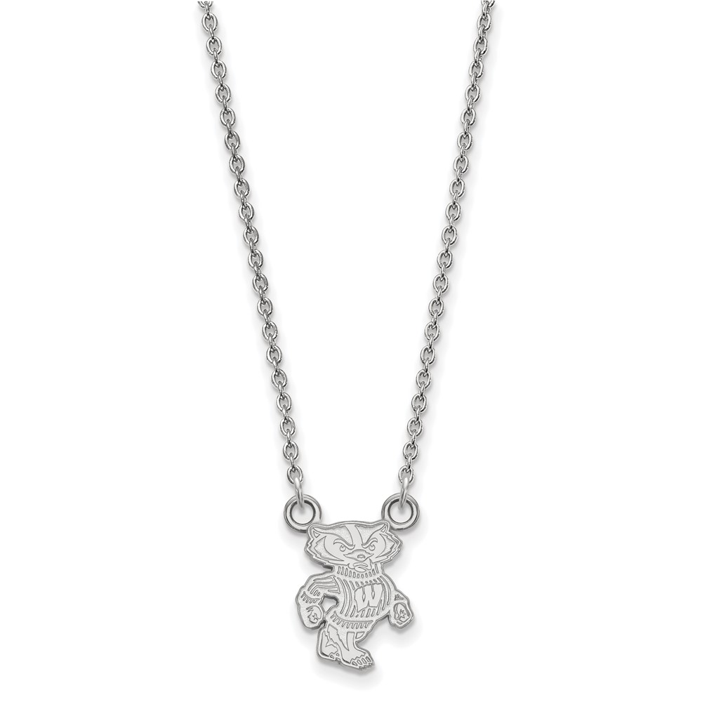 Sterling Silver Rhodium-plated LogoArt University of Wisconsin Badger Small Pendant Necklace, 18"