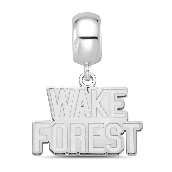 Sterling Silver Rhodium-plated LogoArt Wake Forest University W-F Deacon Small Dangle Bead