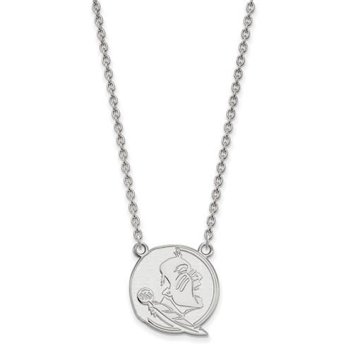 Sterling Silver Rhodium-plated LogoArt Florida State University Seminole Large Pendant Necklace, 18"
