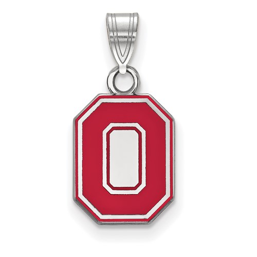 Sterling Silver Rhodium-plated LogoArt the Ohio State University Letter O Small Enameled Pendant
