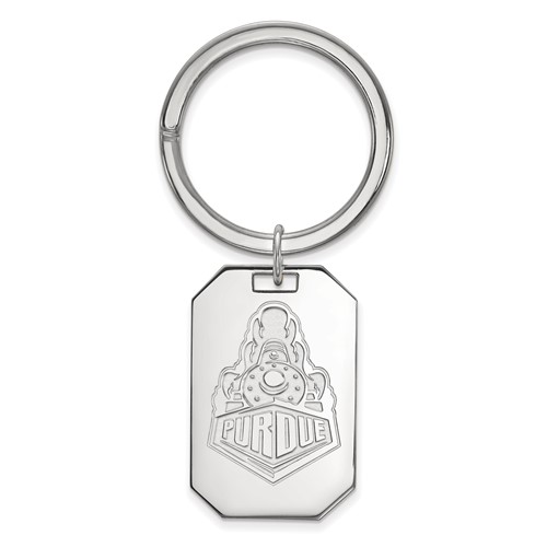 Sterling Silver Rhodium-plated LogoArt Purdue University Boilermakers Train Logo Key Ring