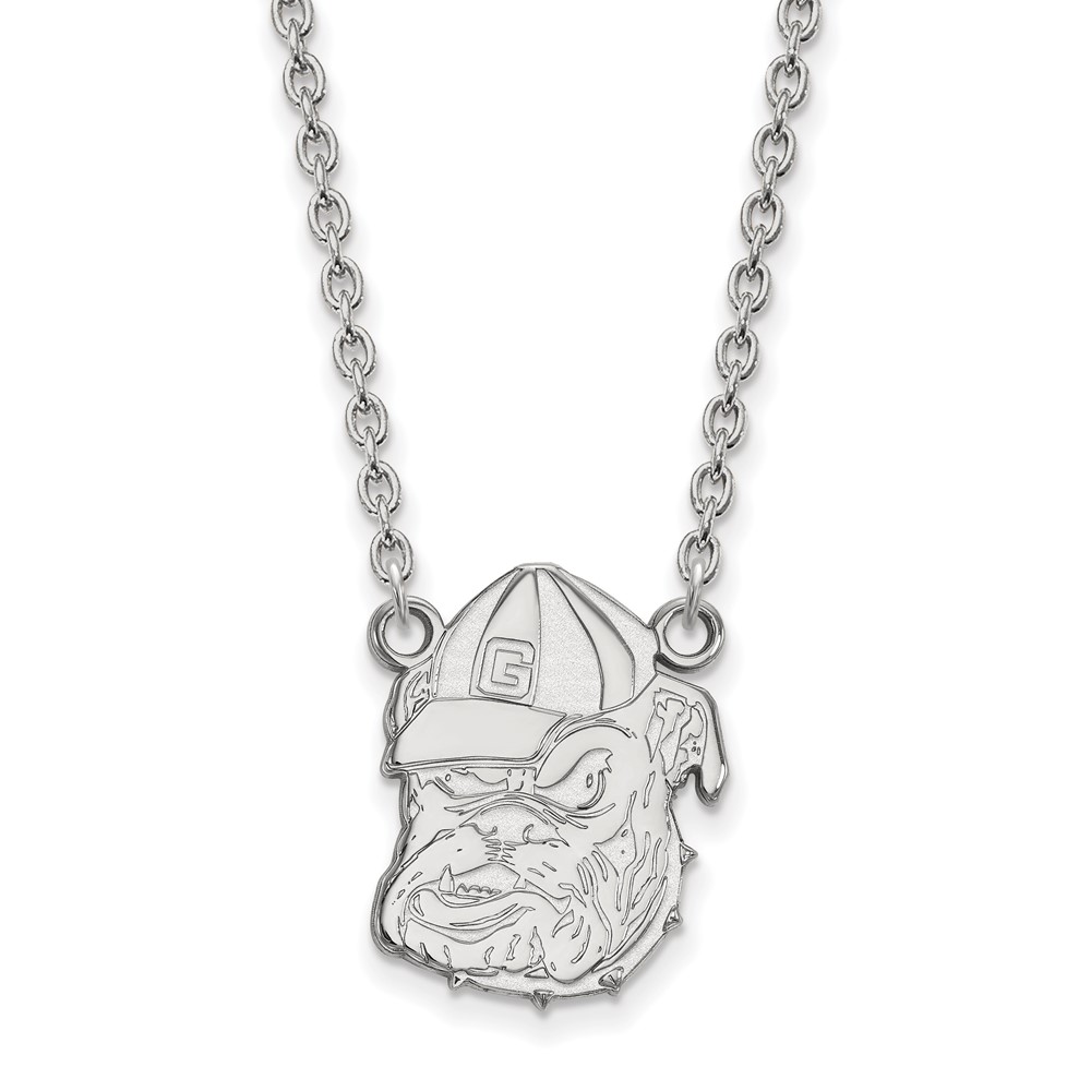 Sterling Silver Rhodium-plated LogoArt University of Georgia Bulldog Large Pendant Necklace, 18"
