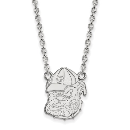 Sterling Silver Rhodium-plated LogoArt University of Georgia Bulldog Large Pendant Necklace, 18"