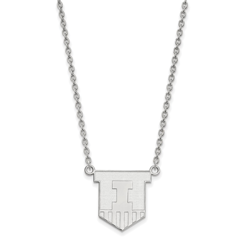 Sterling Silver Rhodium-plated LogoArt University of Illinois Victory Badge Large Pendant Necklace, 18"