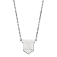 Sterling Silver Rhodium-plated LogoArt University of Illinois Victory Badge Large Pendant Necklace, 18" view 1