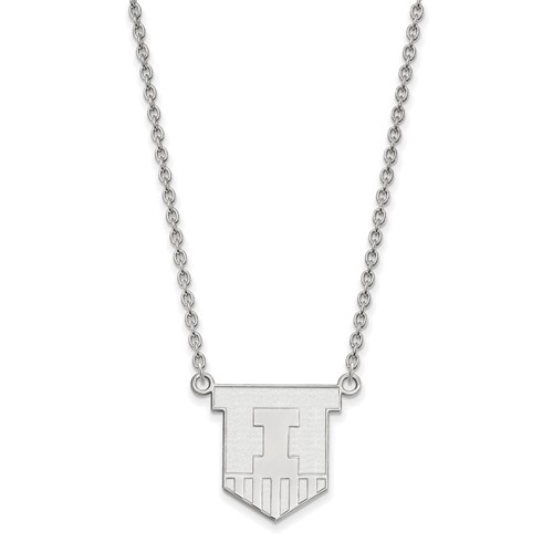Sterling Silver Rhodium-plated LogoArt University of Illinois Victory Badge Large Pendant Necklace, 18"