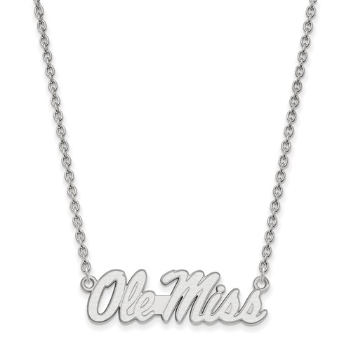 Sterling Silver Rhodium-plated LogoArt University of Mississippi Ole Miss Large Pendant Necklace, 18"