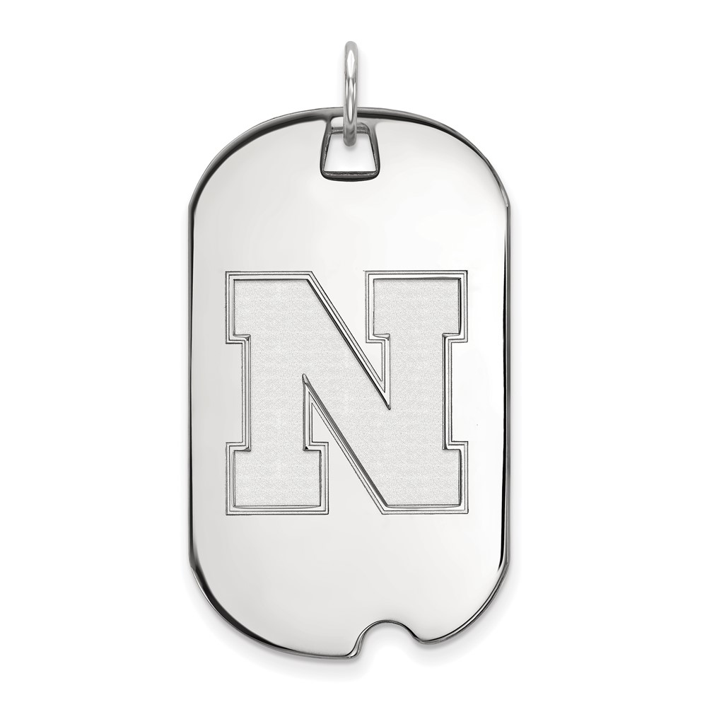 Sterling Silver Rhodium-plated LogoArt University of Nebraska Letter N Large Dog Tag Pendant