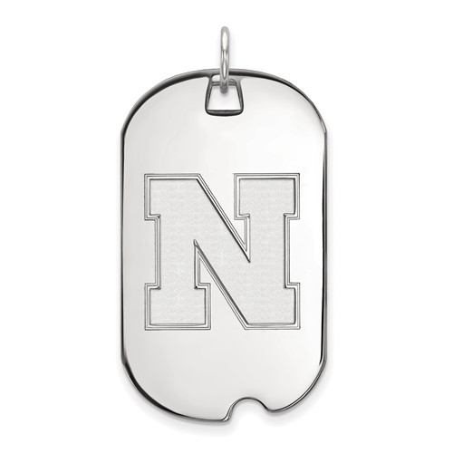 Sterling Silver Rhodium-plated LogoArt University of Nebraska Letter N Large Dog Tag Pendant