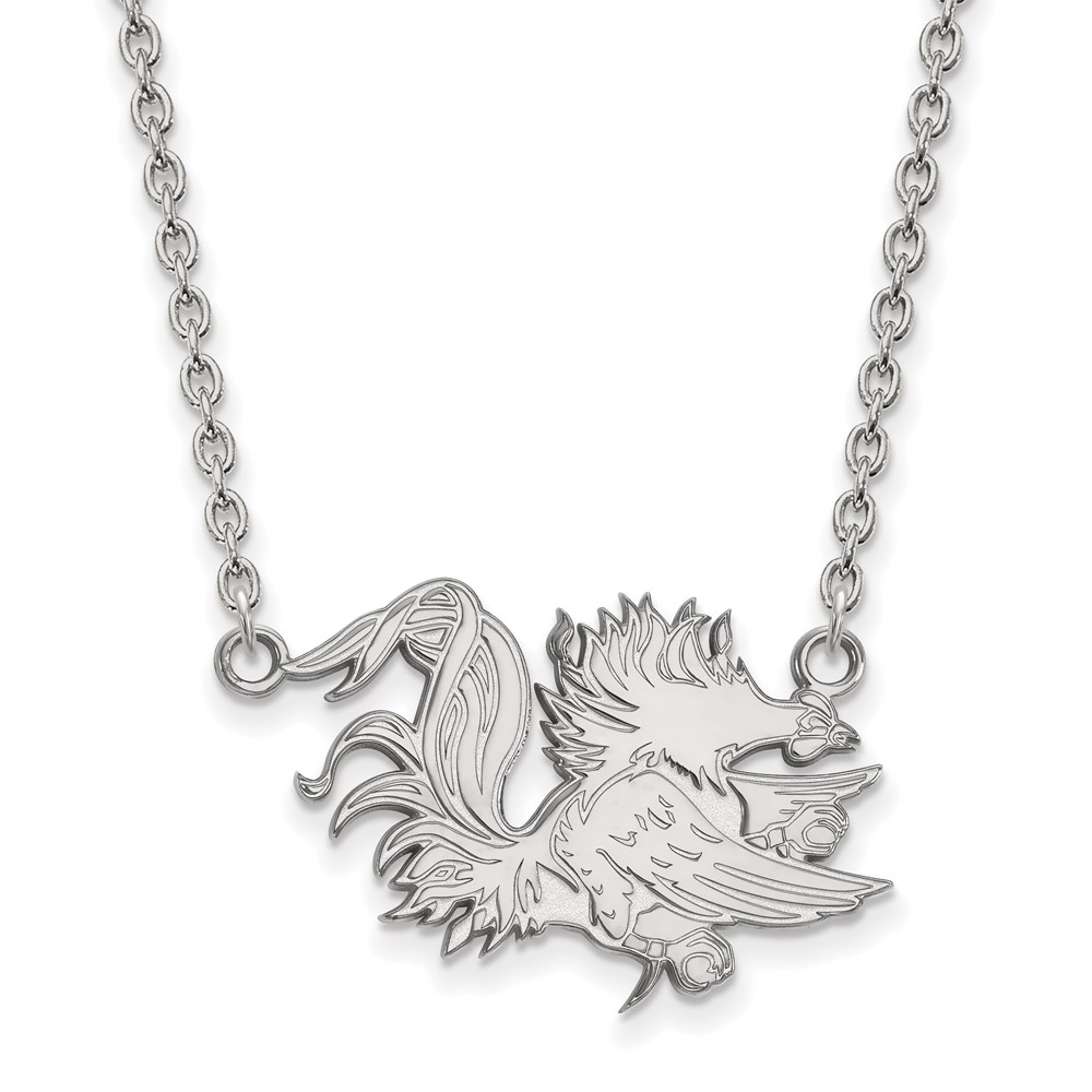 Sterling Silver Rhodium-plated LogoArt University of South Carolina Gamecock Large Pendant Necklace, 18"