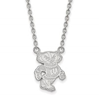 Sterling Silver Rhodium-plated LogoArt University of Wisconsin Badger Large Pendant Necklace, 18" view 1