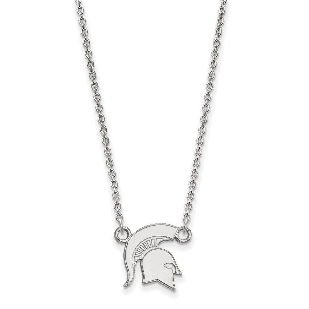 Sterling Silver Rhodium-plated LogoArt Michigan State University Spartan Small Pendant Necklace, 18"