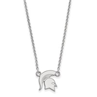 Sterling Silver Rhodium-plated LogoArt Michigan State University Spartan Small Pendant Necklace, 18" view 1