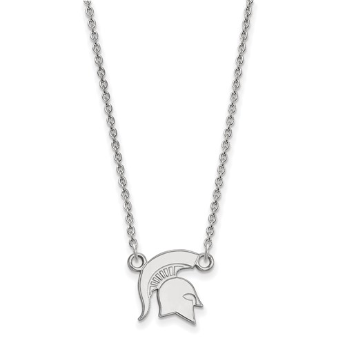 Sterling Silver Rhodium-plated LogoArt Michigan State University Spartan Small Pendant Necklace, 18"