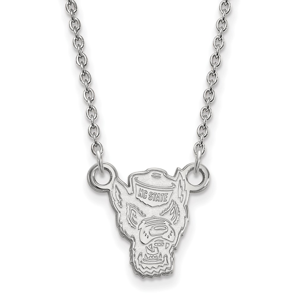 Sterling Silver Rhodium-plated LogoArt North Carolina State University Wolf Small Pendant Necklace, 18"