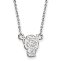 Sterling Silver Rhodium-plated LogoArt North Carolina State University Wolf Small Pendant Necklace, 18" view 1
