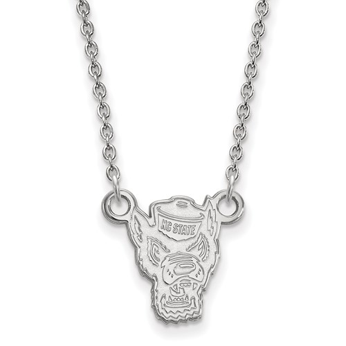Sterling Silver Rhodium-plated LogoArt North Carolina State University Wolf Small Pendant Necklace, 18"