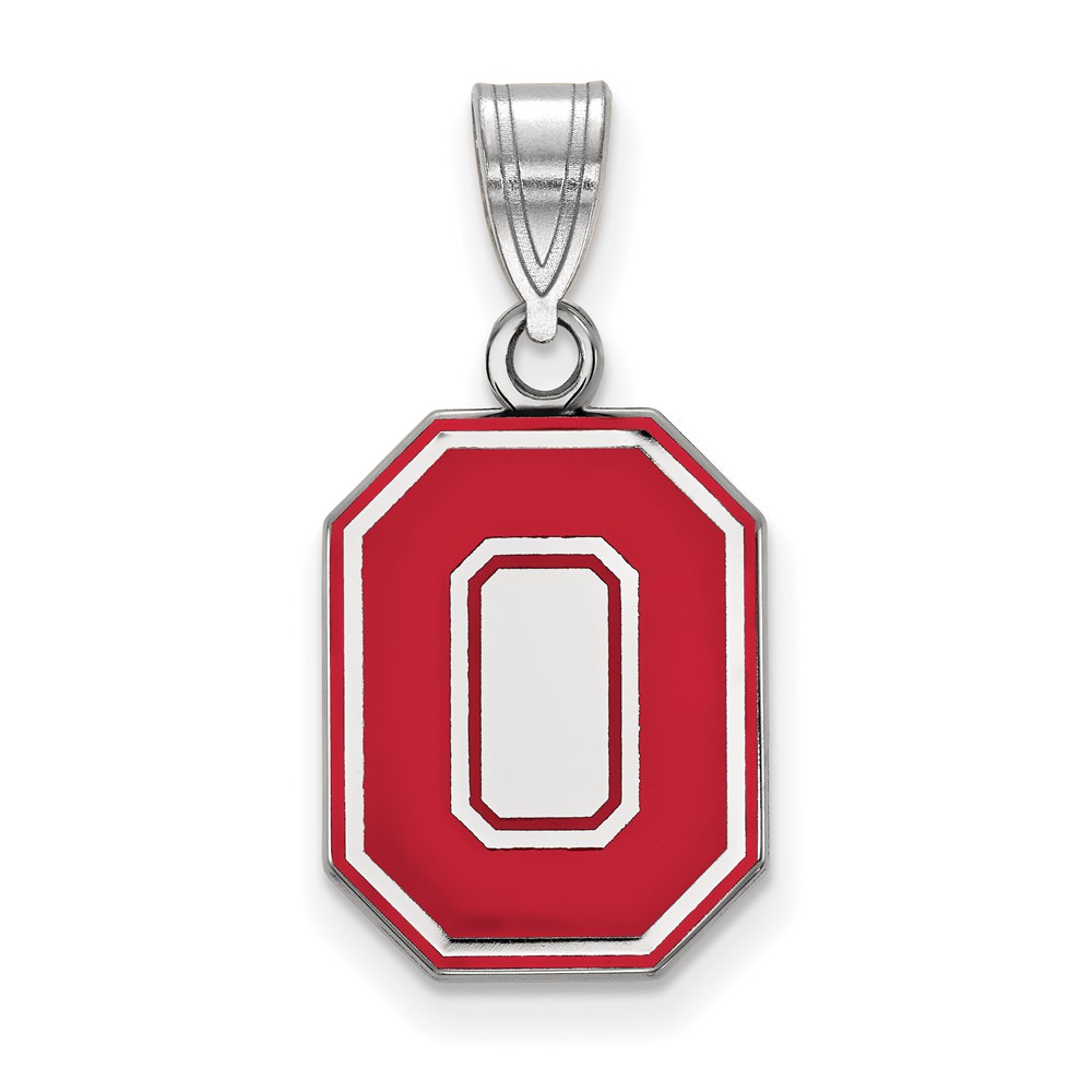 Sterling Silver Rhodium-plated LogoArt the Ohio State University Letter O Medium Enameled Pendant