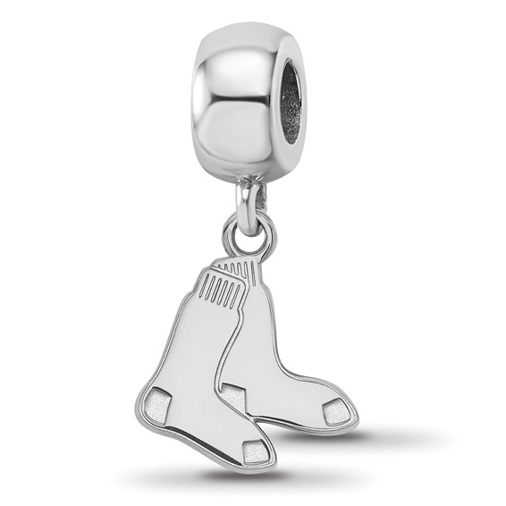 Sterling Silver Rhodium Plated Major League Baseball LogoArt Boston Red Sox Small Dangle Bead