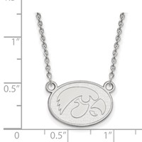 Sterling Silver Rhodium-plated LogoArt University of Iowa Hawk Small Oval Pendant Necklace, 18" view 2