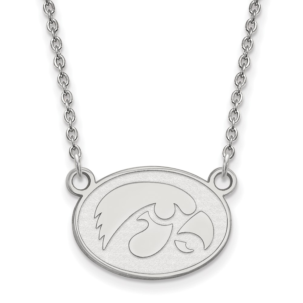Sterling Silver Rhodium-plated LogoArt University of Iowa Hawk Small Oval Pendant Necklace, 18"