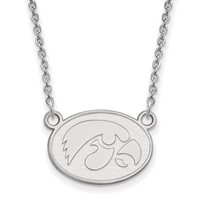 Sterling Silver Rhodium-plated LogoArt University of Iowa Hawk Small Oval Pendant Necklace, 18" view 1