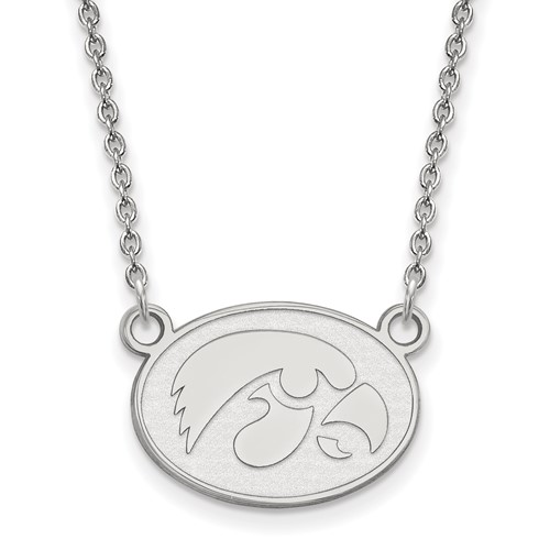 Sterling Silver Rhodium-plated LogoArt University of Iowa Hawk Small Oval Pendant Necklace, 18"