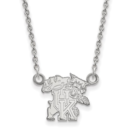 Sterling Silver Rhodium-plated LogoArt University of Kentucky U-k Wildcat Small Pendant Necklace, 18"