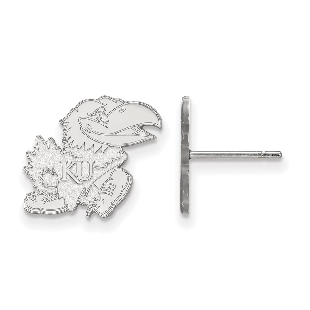Sterling Silver Rhodium-plated LogoArt University of Kansas Jayhawk Small Post Earrings