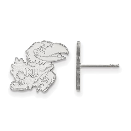 Sterling Silver Rhodium-plated LogoArt University of Kansas Jayhawk Small Post Earrings