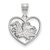 Sterling Silver Rhodium-plated LogoArt University of South Carolina Gamecock Heart Pendant view 1