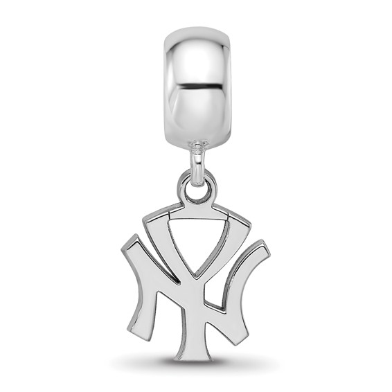 Sterling Silver Rhodium Plated Major League Baseball LogoArt New York Yankees N-Y Dangle Bead