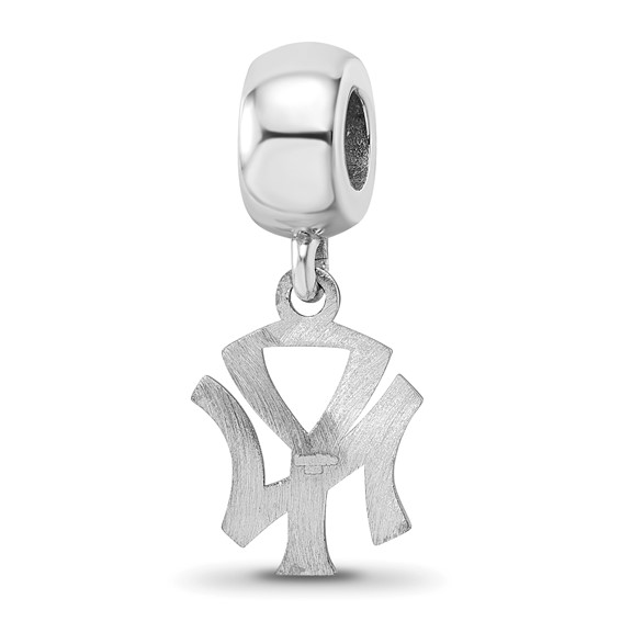 Sterling Silver Rhodium Plated Major League Baseball LogoArt New York Yankees N-Y Dangle Bead