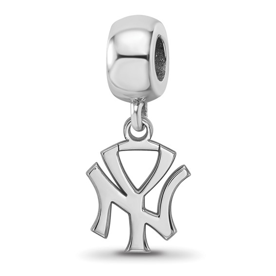 Sterling Silver Rhodium Plated Major League Baseball LogoArt New York Yankees N-Y Dangle Bead