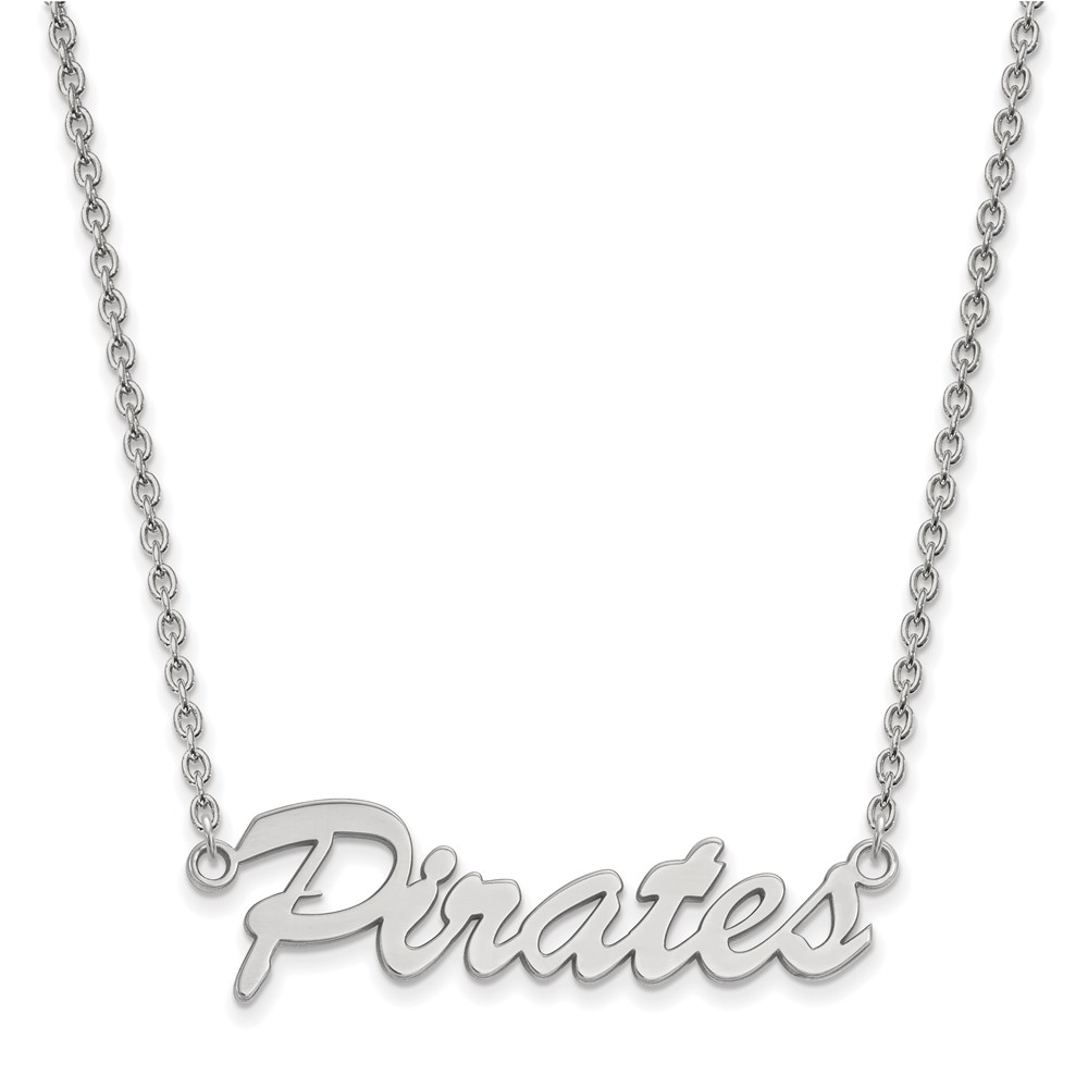 Sterling Silver Rhodium-plated LogoArt East Carolina University Pirates Script Medium Pendant Necklace, 18"