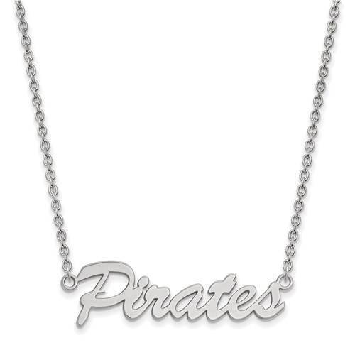 Sterling Silver Rhodium-plated LogoArt East Carolina University Pirates Script Medium Pendant Necklace, 18"