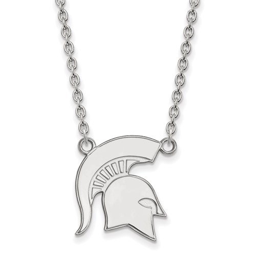 Sterling Silver Rhodium-plated LogoArt Michigan State University Spartan Large Pendant Necklace, 18"