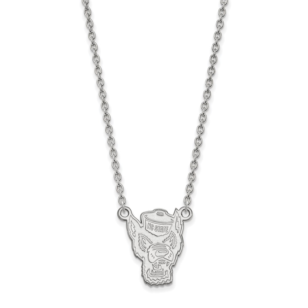 Sterling Silver Rhodium-plated LogoArt North Carolina State University Wolf Large Pendant Necklace - 18in