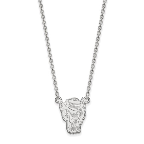 Sterling Silver Rhodium-plated LogoArt North Carolina State University Wolf Large Pendant Necklace, 18"