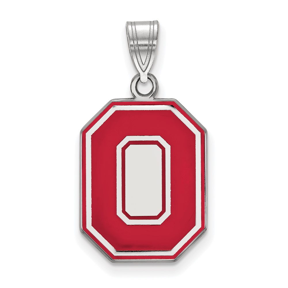 Sterling Silver Rhodium-plated LogoArt the Ohio State University Letter O Large Enameled Pendant