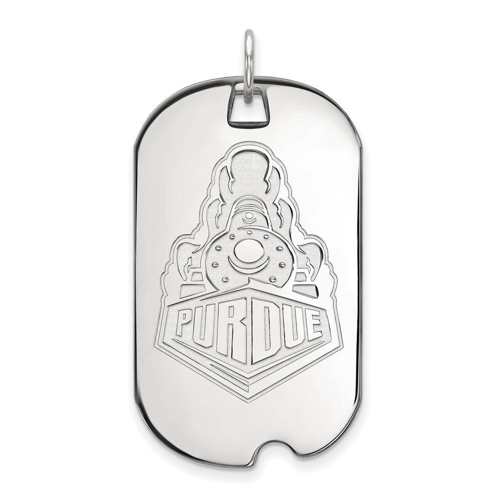 Sterling Silver Rhodium-plated LogoArt Purdue University Boilermakers Train Logo Large Dog Tag Pendant