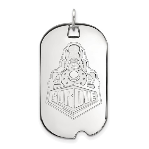 Sterling Silver Rhodium-plated LogoArt Purdue University Boilermakers Train Logo Large Dog Tag Pendant