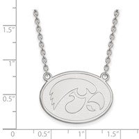Sterling Silver Rhodium-plated LogoArt University of Iowa Hawk Large Oval Pendant Necklace, 18" view 2