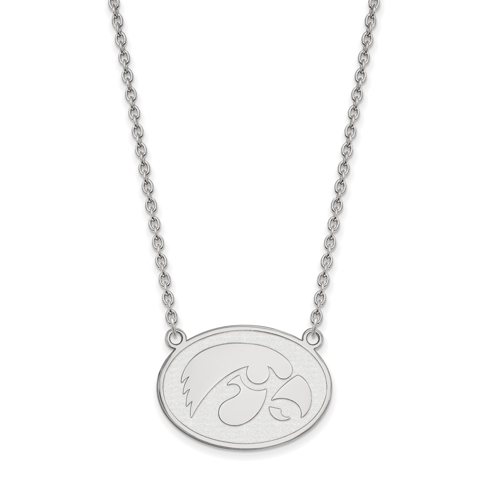 Sterling Silver Rhodium-plated LogoArt University of Iowa Hawk Large Oval Pendant Necklace, 18"