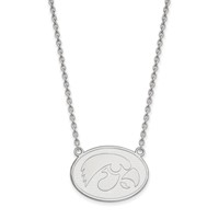 Sterling Silver Rhodium-plated LogoArt University of Iowa Hawk Large Oval Pendant Necklace, 18" view 1