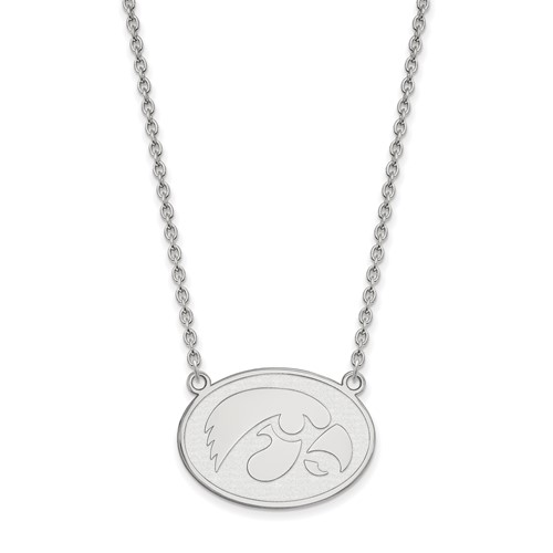 Sterling Silver Rhodium-plated LogoArt University of Iowa Hawk Large Oval Pendant Necklace, 18"